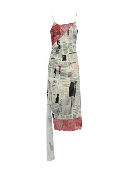 Abito asimmetrico stampa newspaper con pizzo Patrizia Pepe | 8A1470 A550J4F1